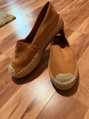 Antique Tan Suede Espadrille Platform Slip-Ons
